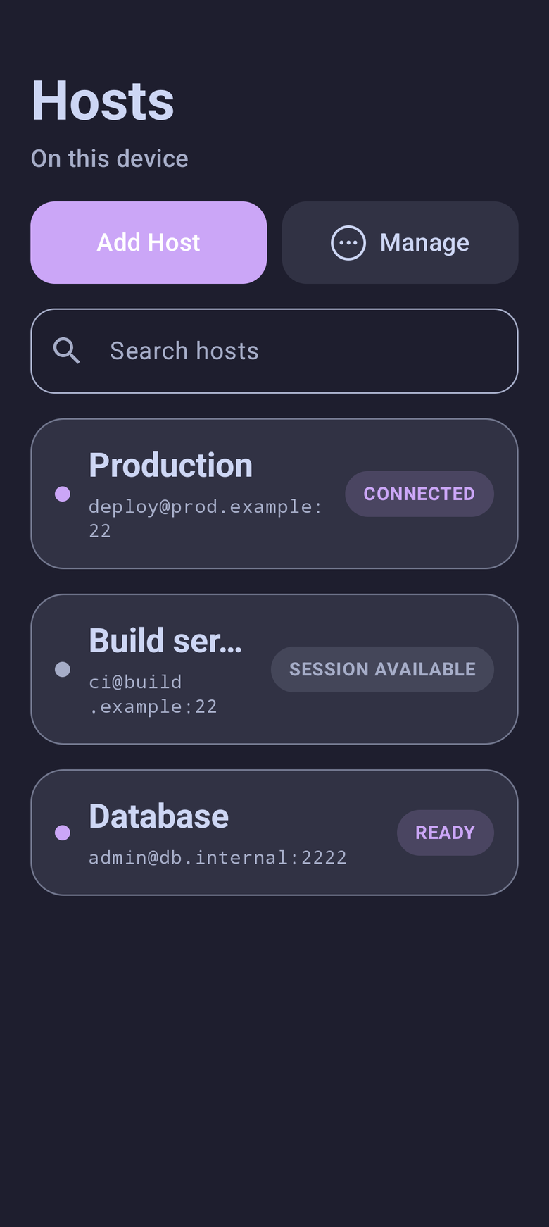 AFK Hosts screen on Android