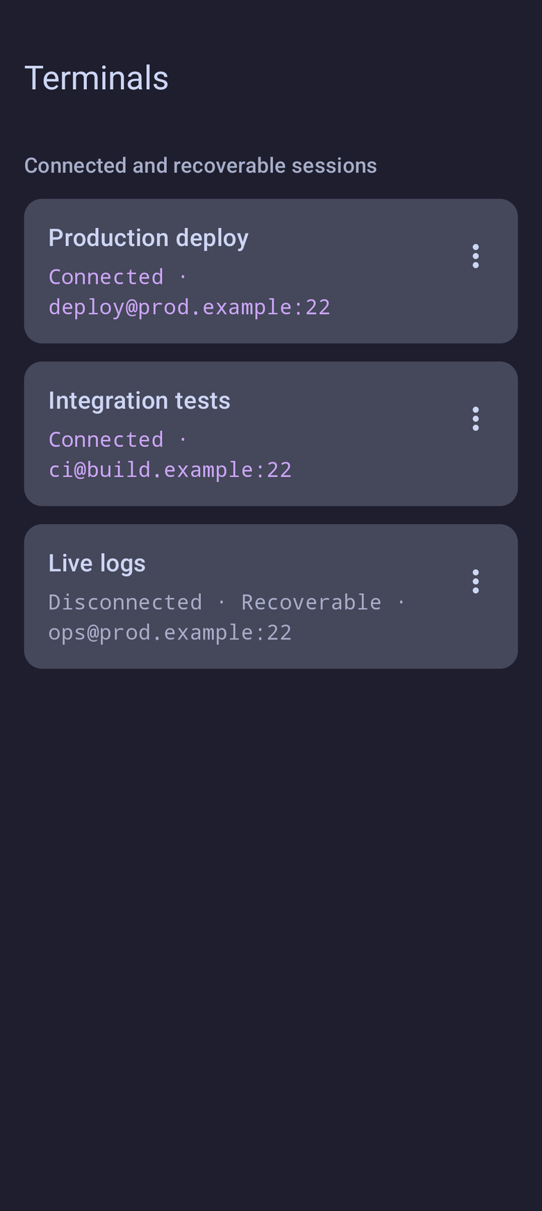 Connected terminal sessions in AFK for Android