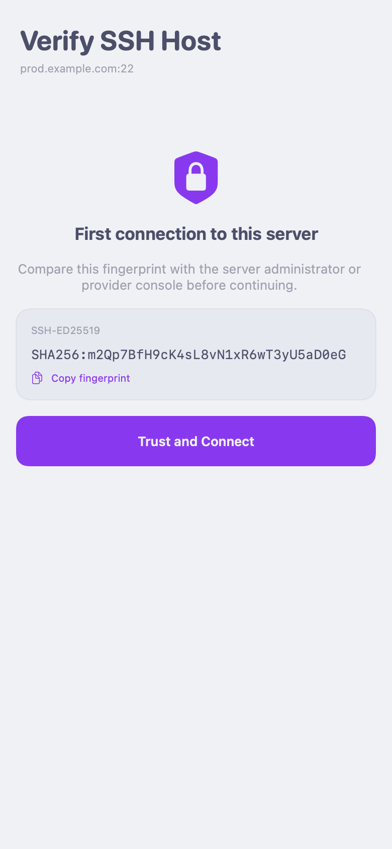 AFK asking the user to verify an SSH host fingerprint