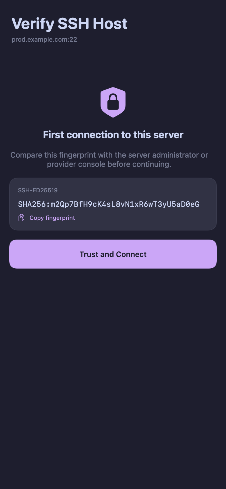 AFK asking the user to verify an SSH host fingerprint