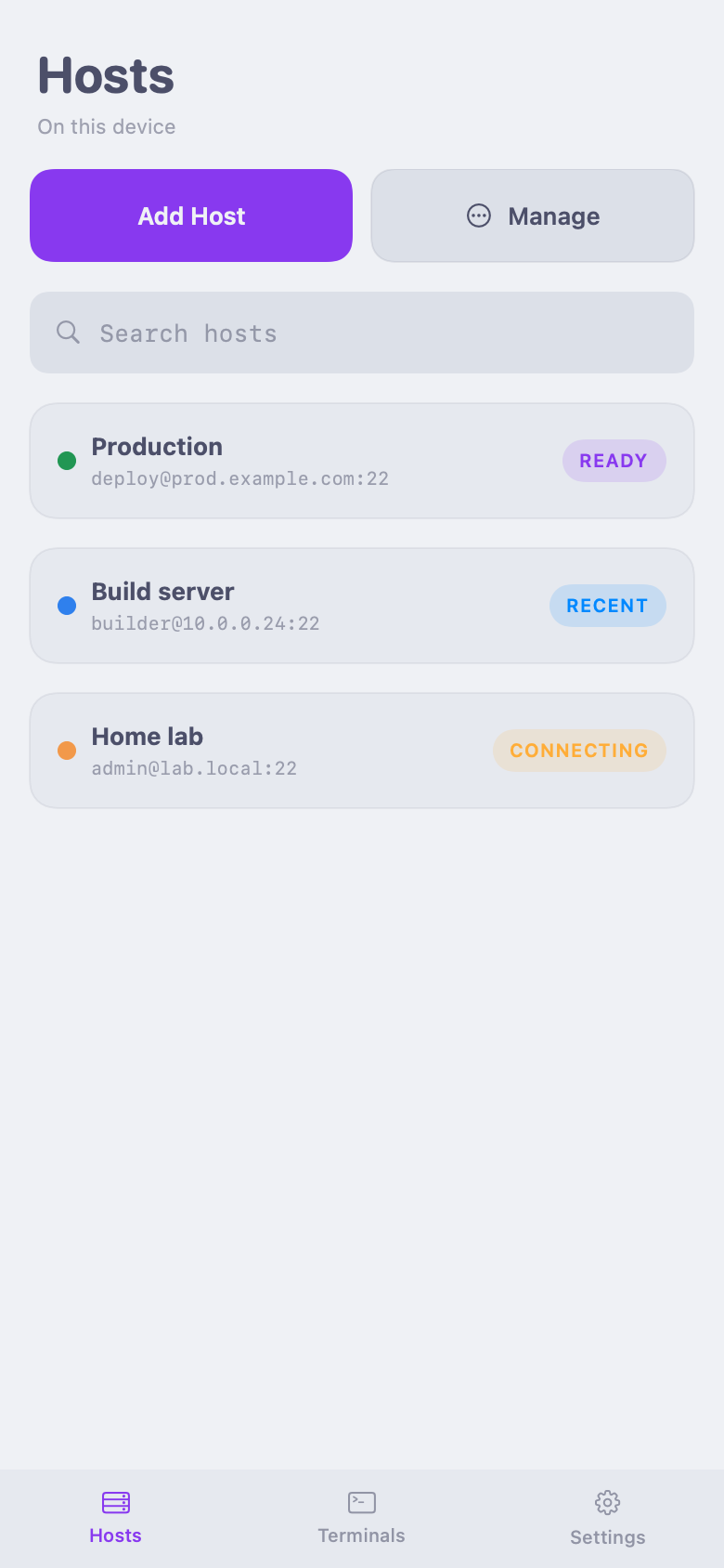 AFK Hosts screen on iOS