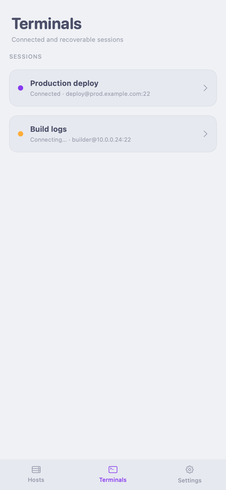 Two connected terminals in AFK for iOS