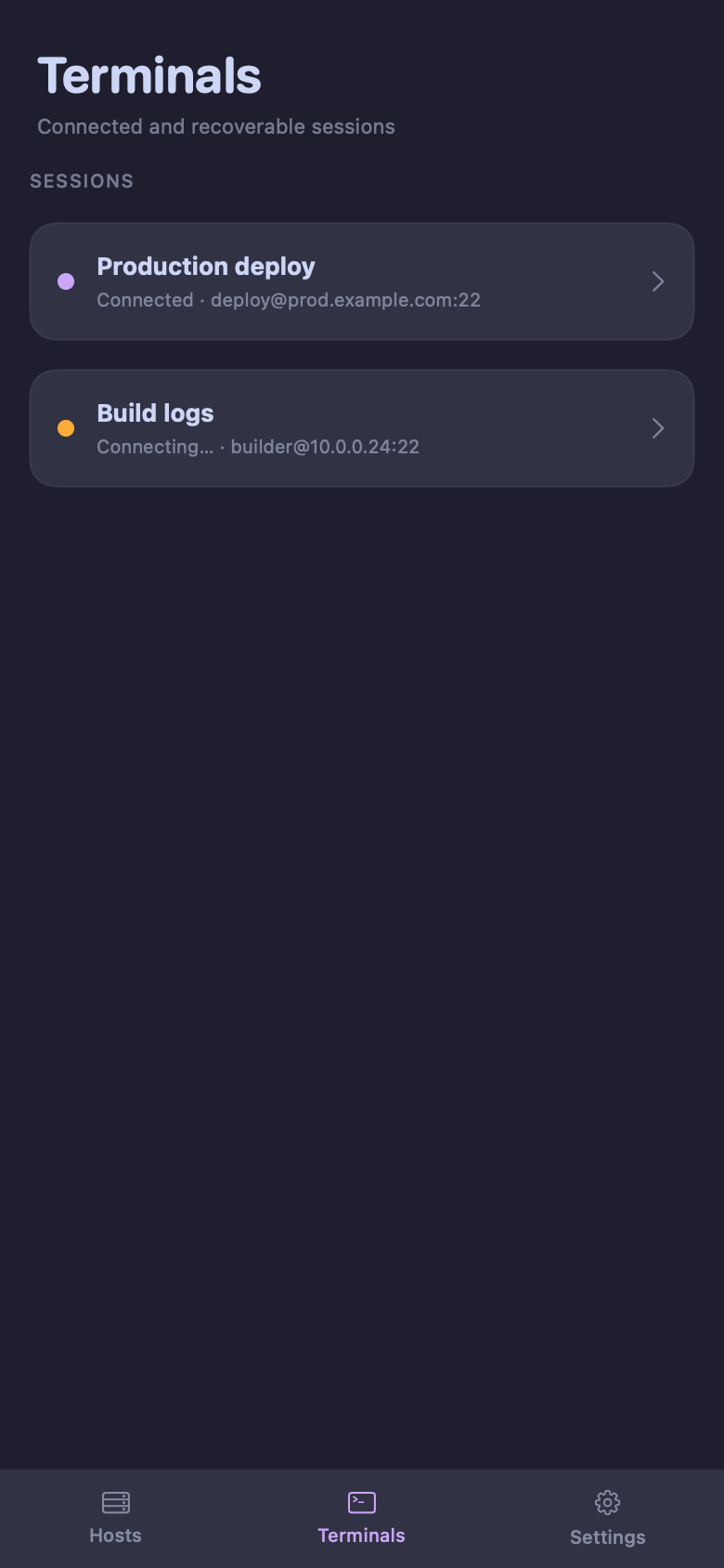Two connected terminals in AFK for iOS